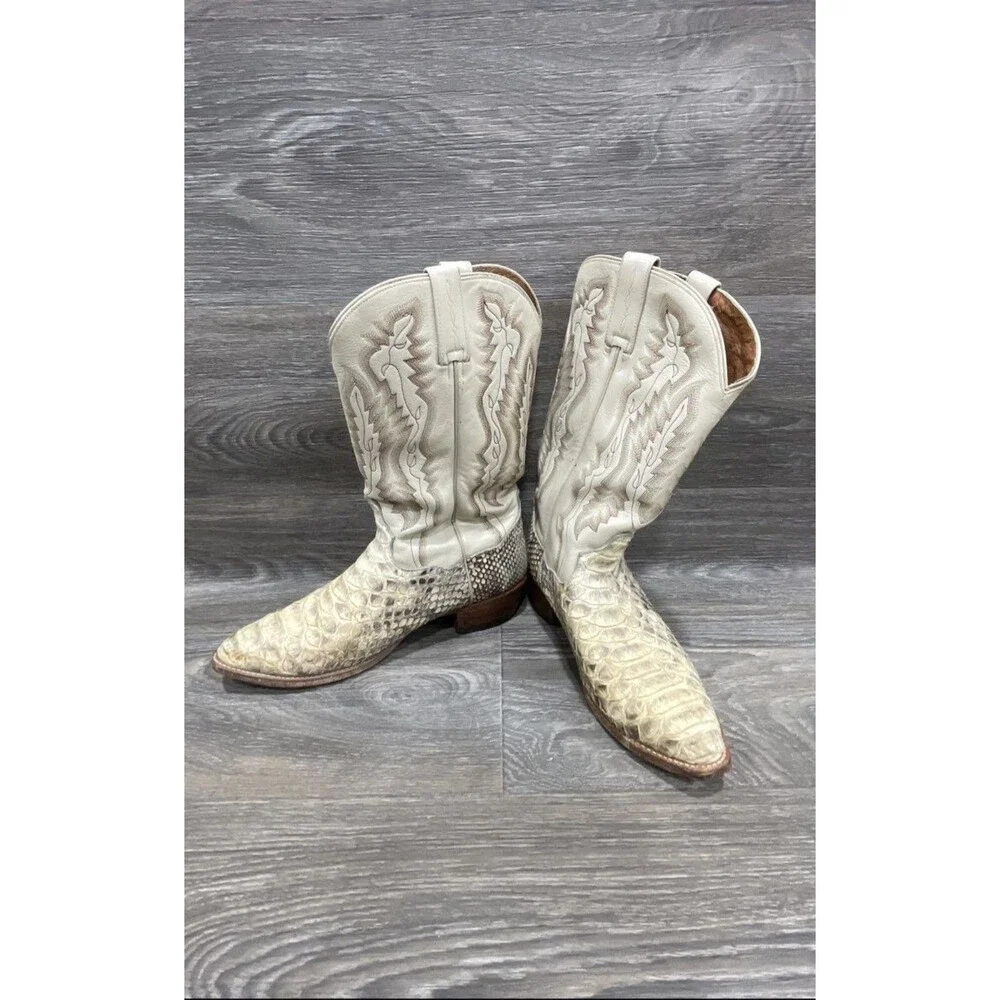 Dan Post Vintage Western Cowboy Boots with Snakeskin Python Animal Men 12.5